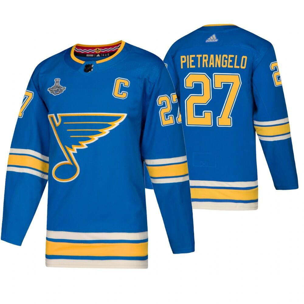 Men's St. Louis Blues #27 Alex Pietrangelo 2019 Blue Stanley Cup Champions Stitched NHL Jersey